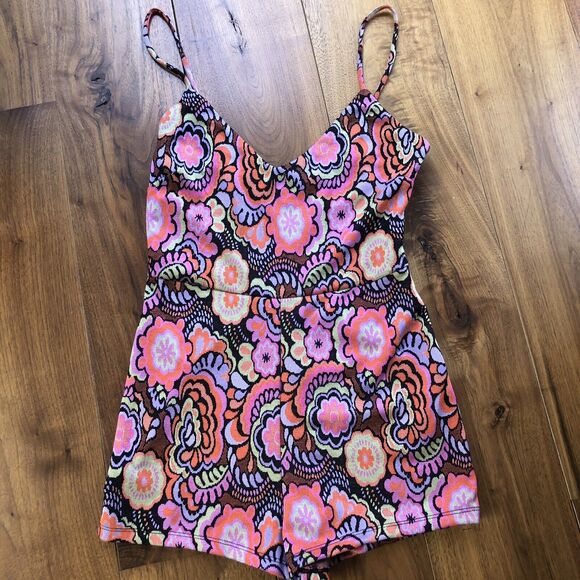 Zara Floral Retro Print Playsuit / Romper / Jumpsuit Size S - Picture 1 of 7